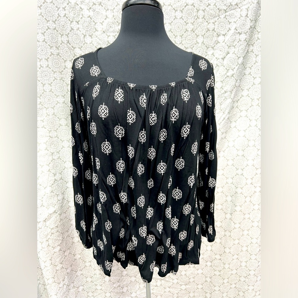 Old Navy Square Neck, Patterned, Black & White Blouse